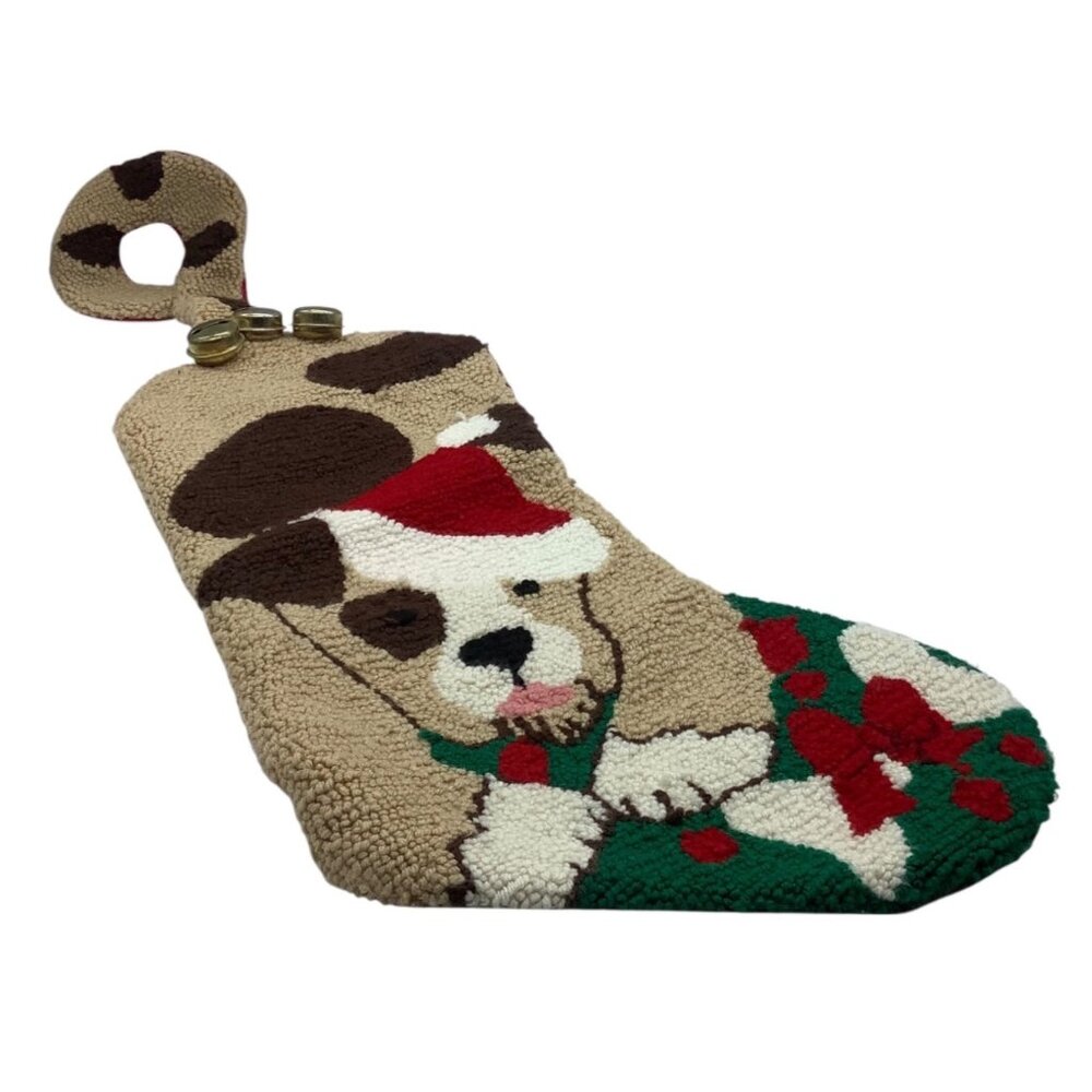 Boxer Dog Christmas Stocking Bells Crystal Snow Hooked Yarn Hanging Tail